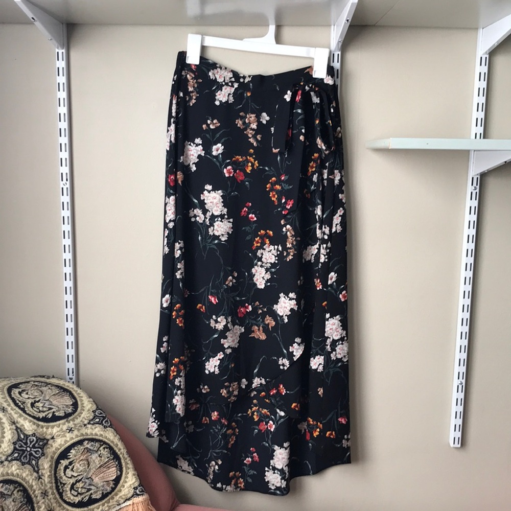 Black Floral Wrap Skirt